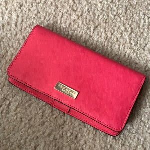 henri bendel Pink Leather Continental Wallet with Gold Plaque